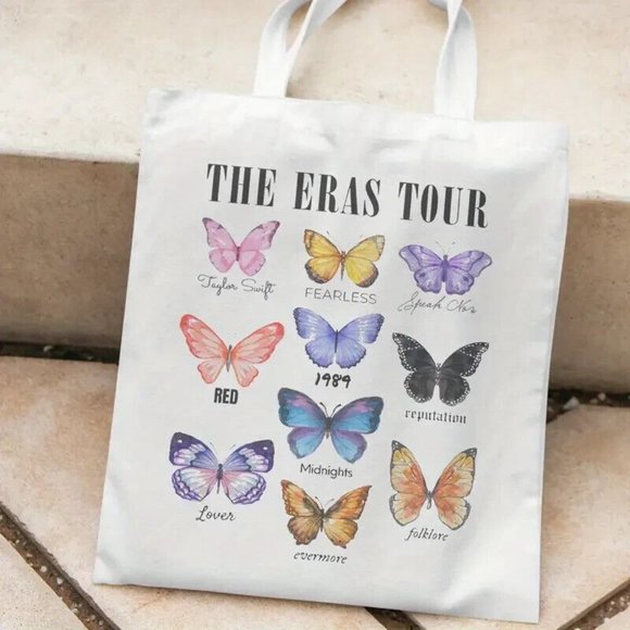 Taylor Swift Eras Tour Butterfly Canvas Tote Bag Speak Now Midnights Fearless - Picture 1 of 1